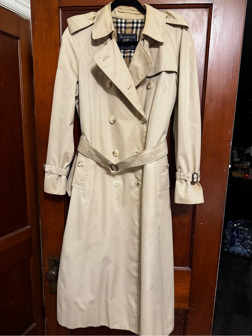 Burberry Beige Double-Breasted Long Trench Coat